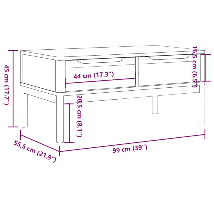 sofabord FLORO 99x55,5x45 cm massivt fyrretræ gyldenbrun