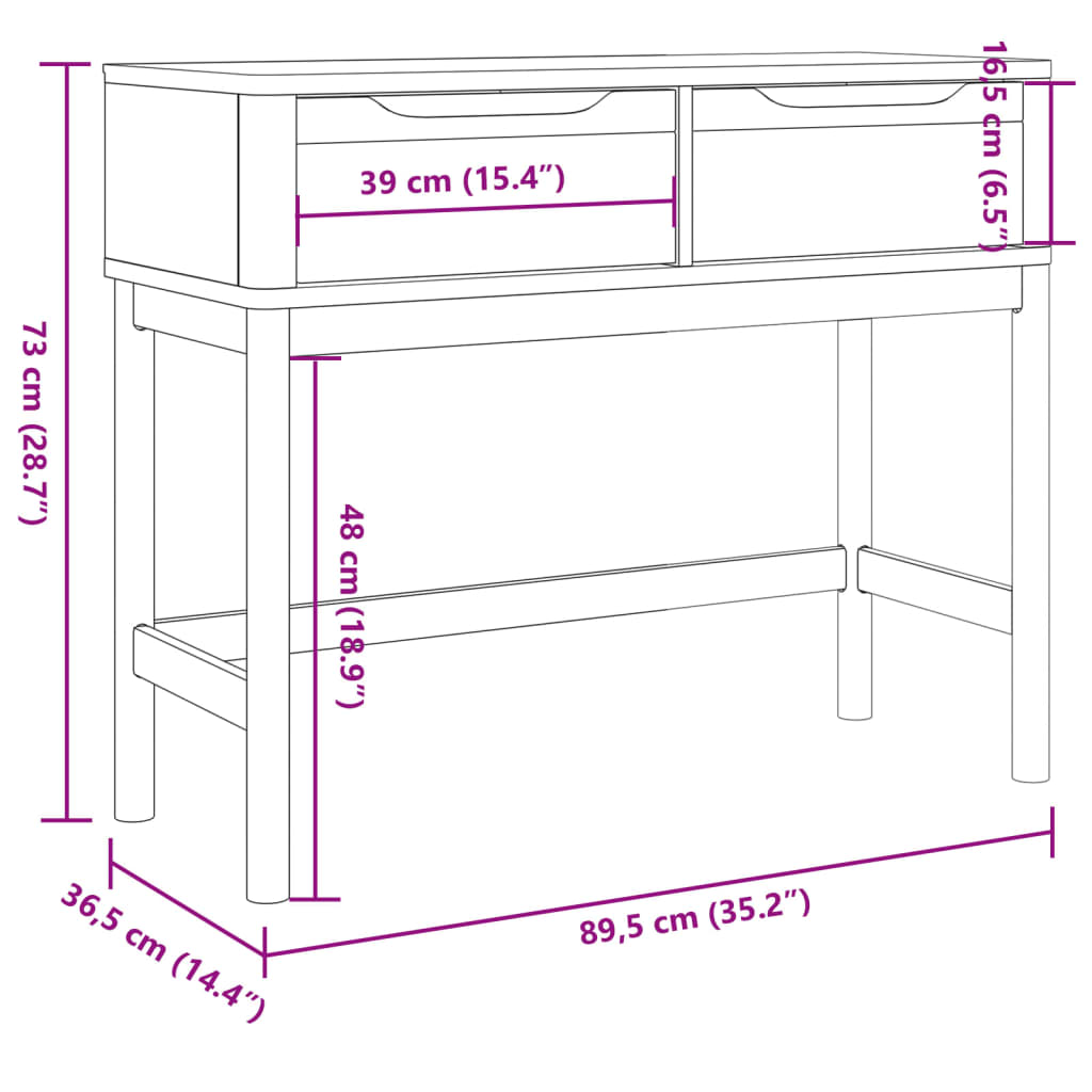 konsolbord FLORO 89,5x36,5x73 cm massivt fyrretræ gyldenbrun