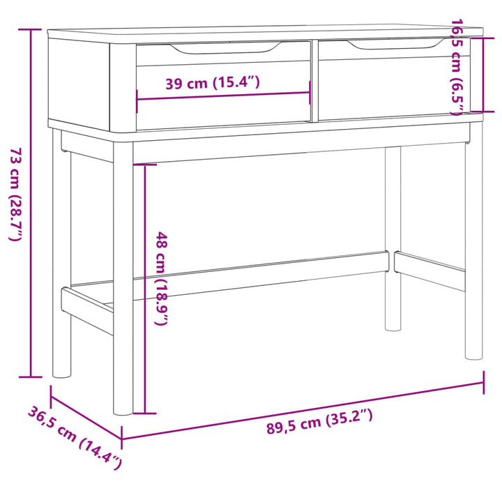 konsolbord FLORO 89,5x36,5x73 cm massivt fyrretræ gyldenbrun