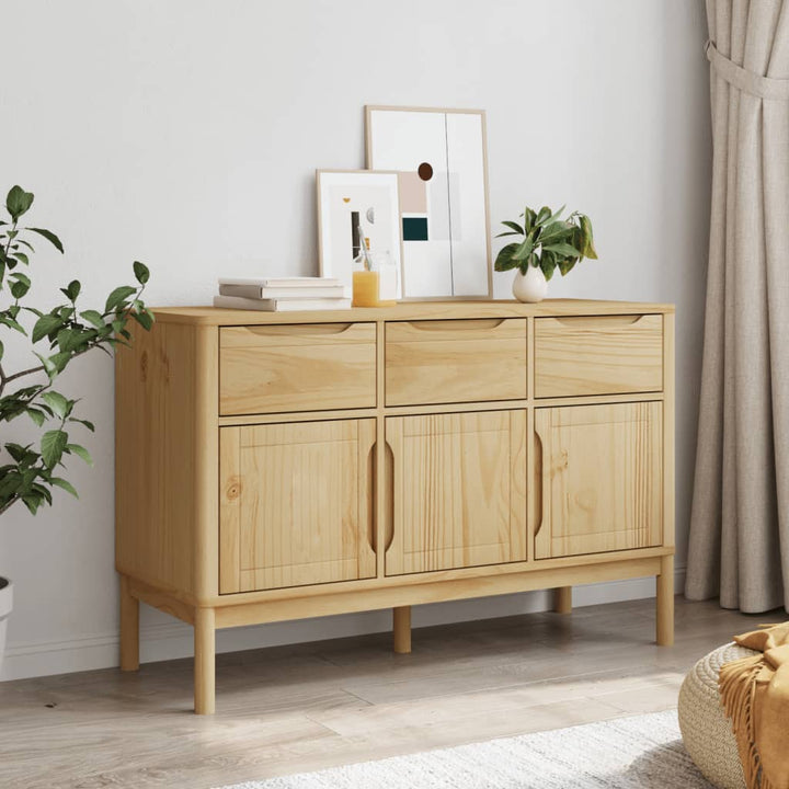 skænk FLORO 114x43x74 cm massivt fyrretræ gyldenbrun