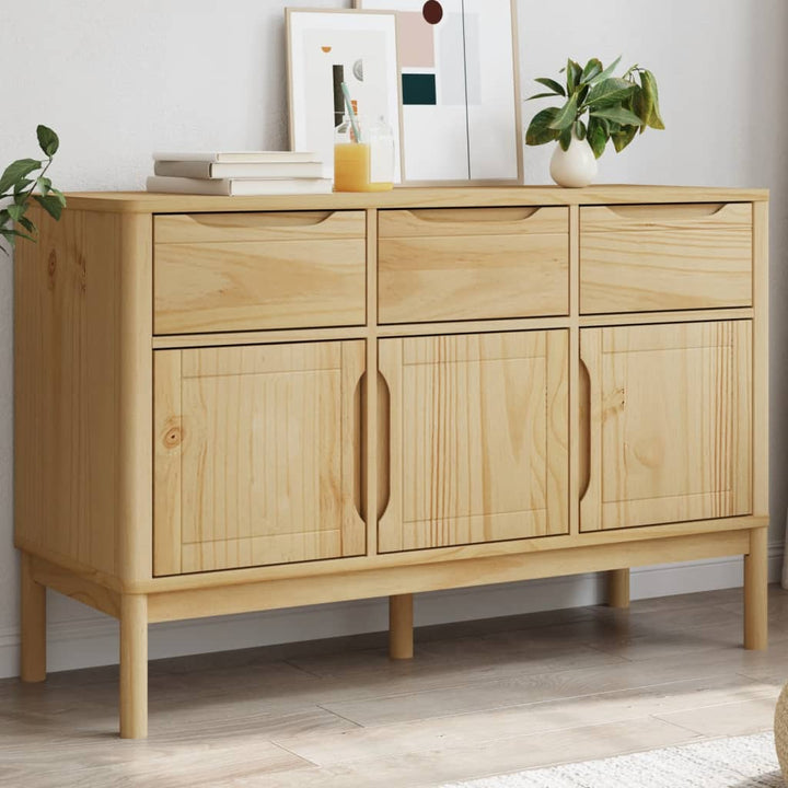 skænk FLORO 114x43x74 cm massivt fyrretræ gyldenbrun