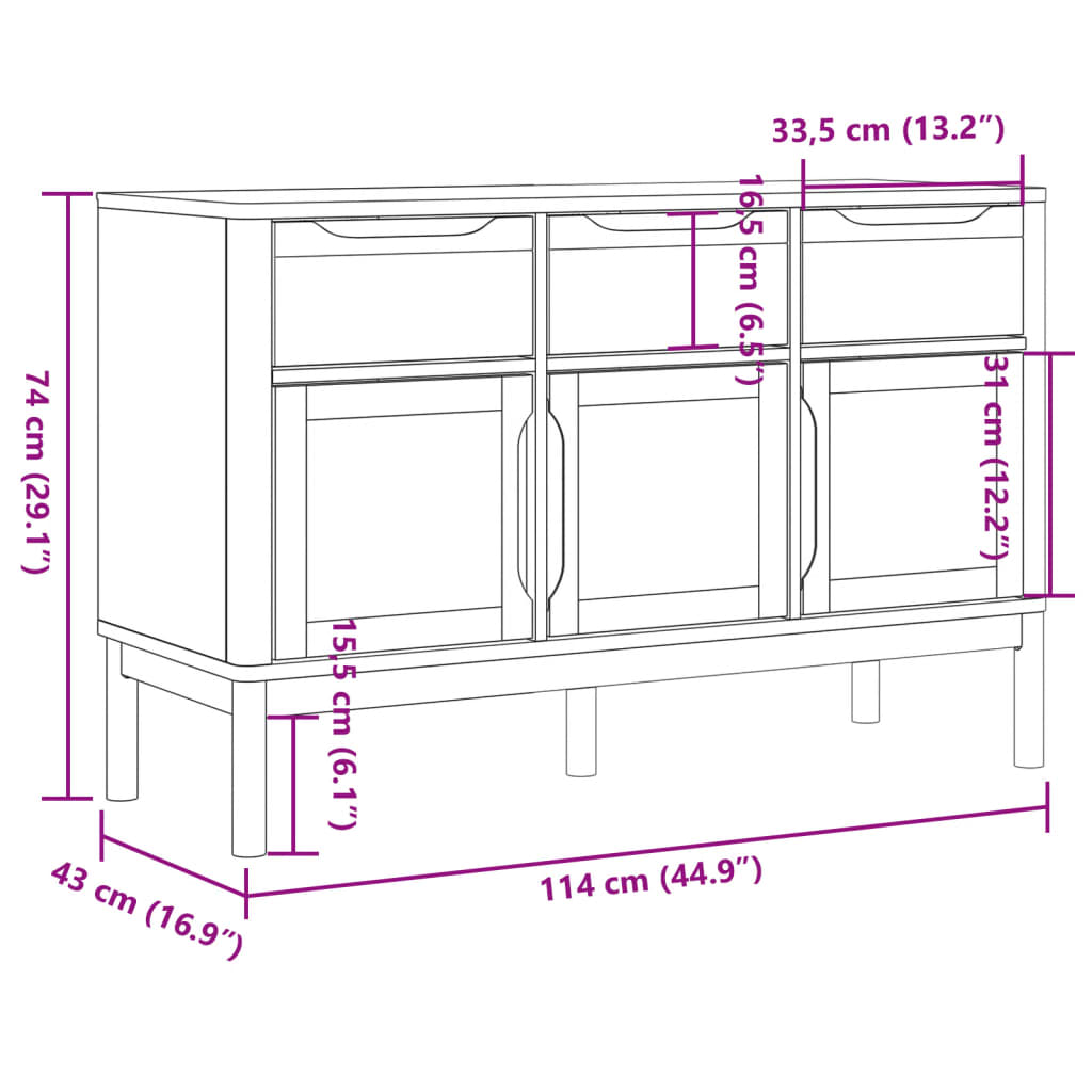 skænk FLORO 114x43x74 cm massivt fyrretræ grå