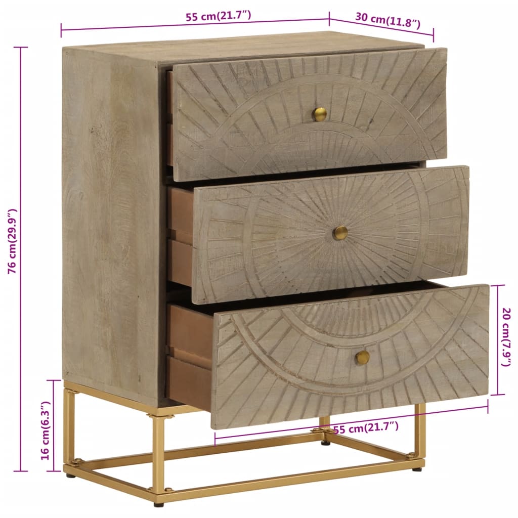 kommode 55x30x76 cm massivt mangotræ og jern