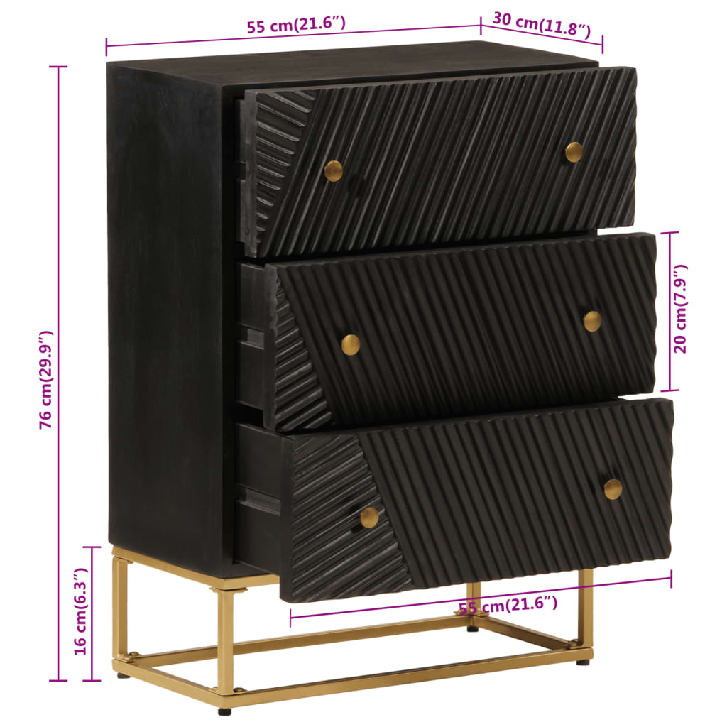 kommode 55x30x76 cm massivt mangotræ og jern sort
