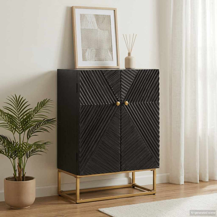 skænk 55x30x76 cm massivt mangotræ og jern sort