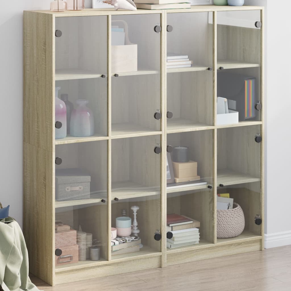 bogreol med låger 136x37x142 cm konstrueret træ sonoma-eg