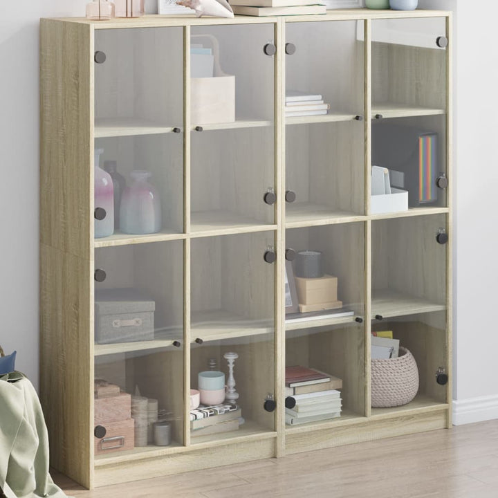 bogreol med låger 136x37x142 cm konstrueret træ sonoma-eg