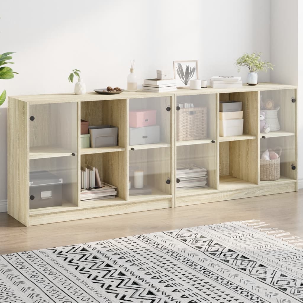 bogreol med låger 204x37x75 cm konstrueret træ sonoma-eg