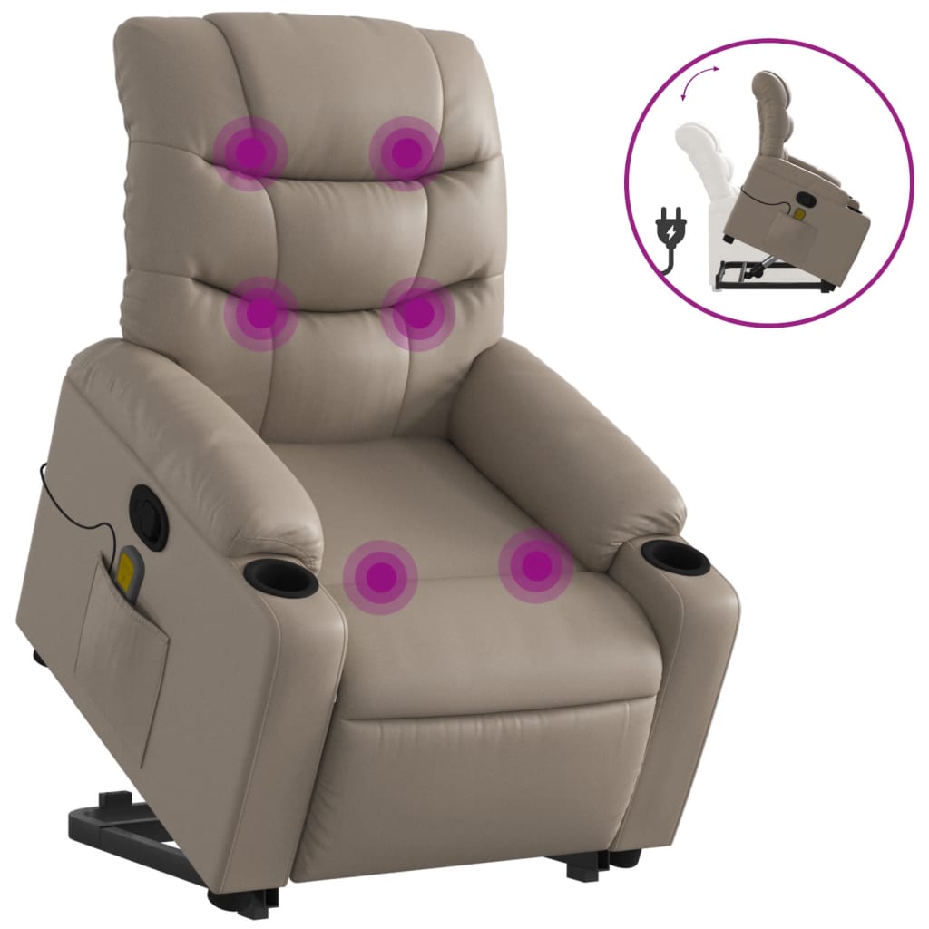 løftestol med massagefunktion kunstlæder cappuccino