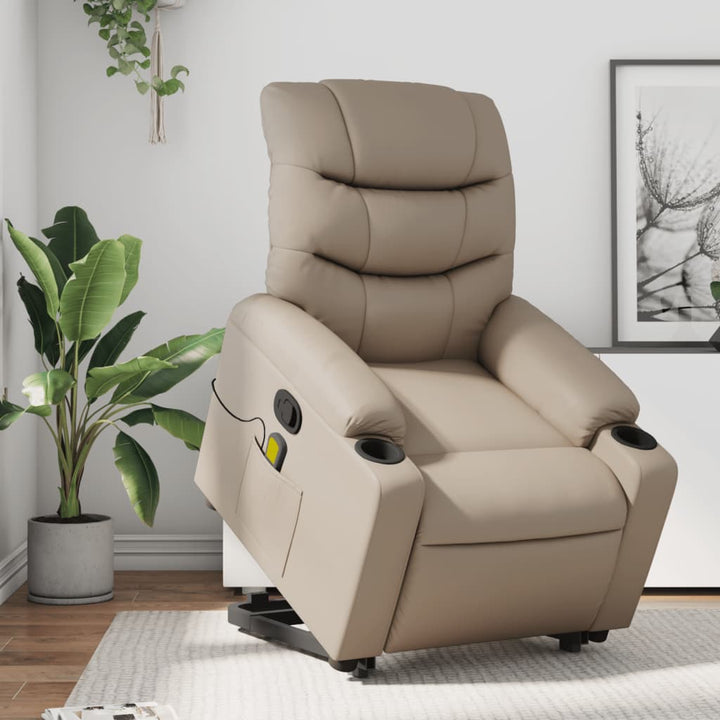 løftestol med massagefunktion kunstlæder cappuccino