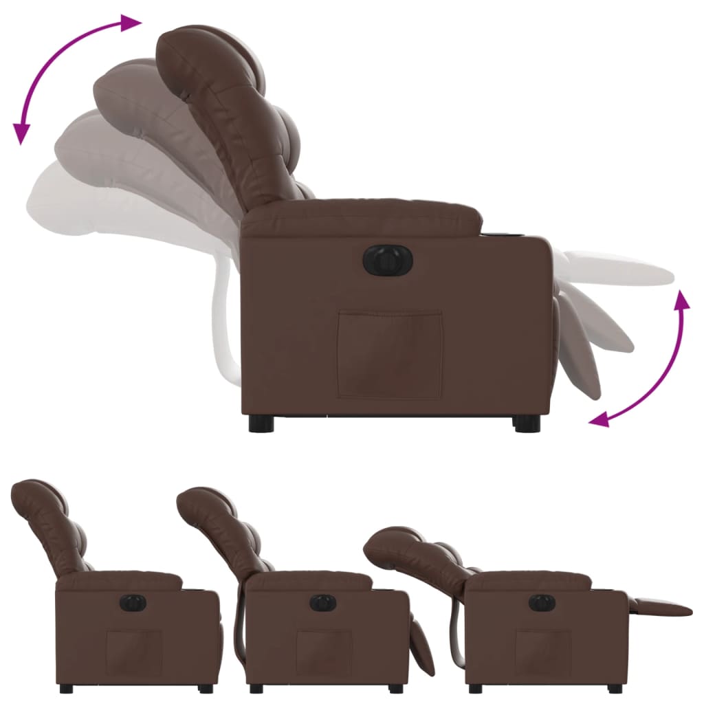 eldrevet løftestol kunstlæder brun