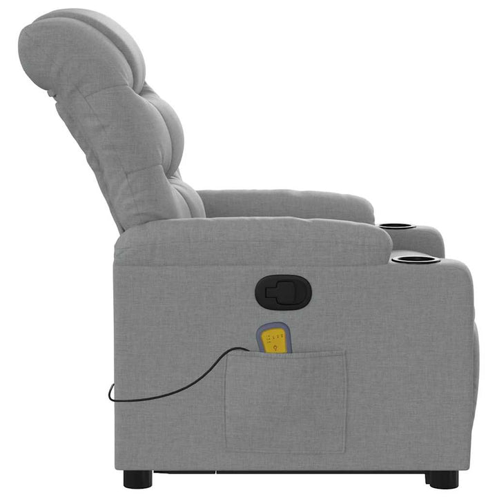 massagestol med løftefunktion stof lysegrå