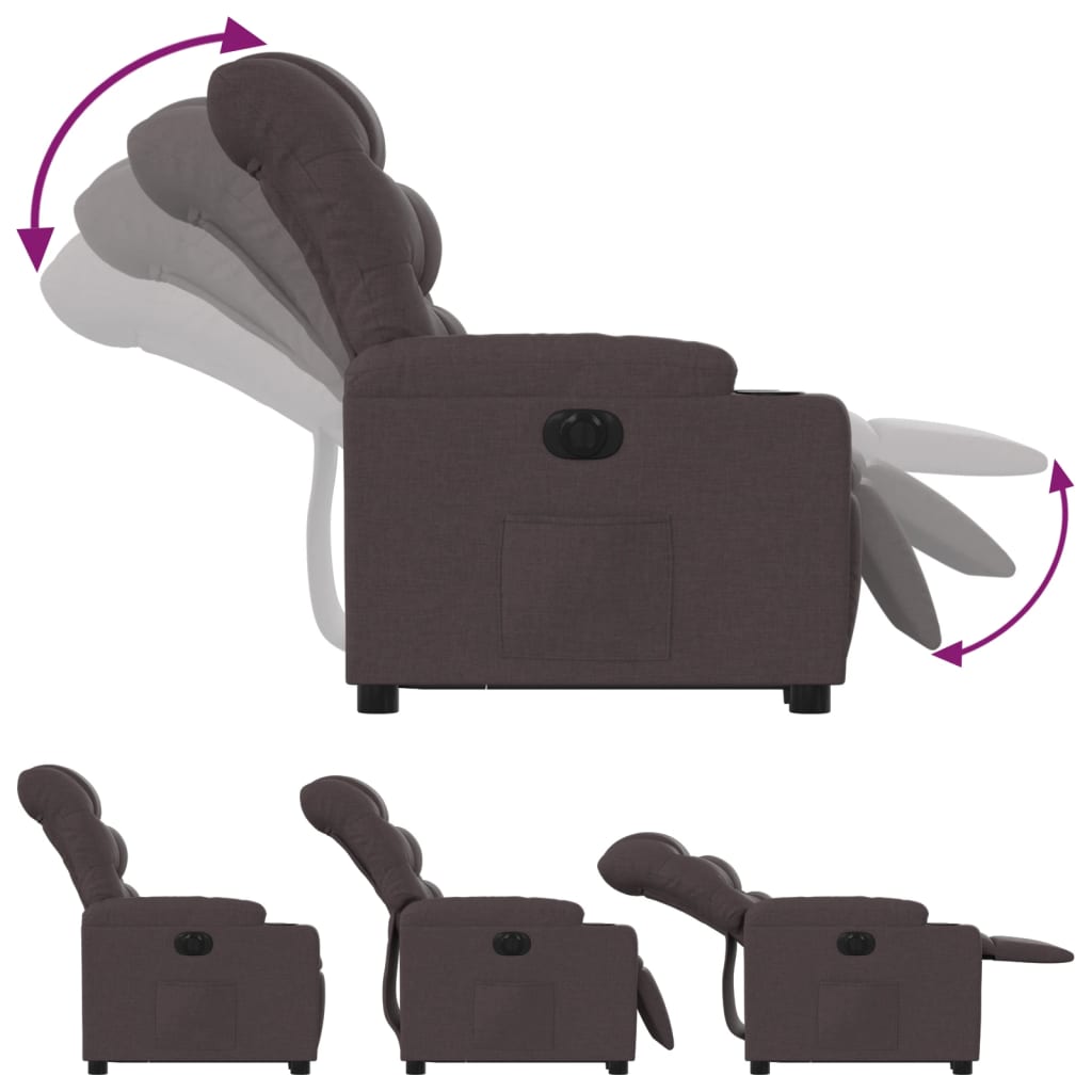 eldrevet lænestol med løftefunktion stof mørkebrun