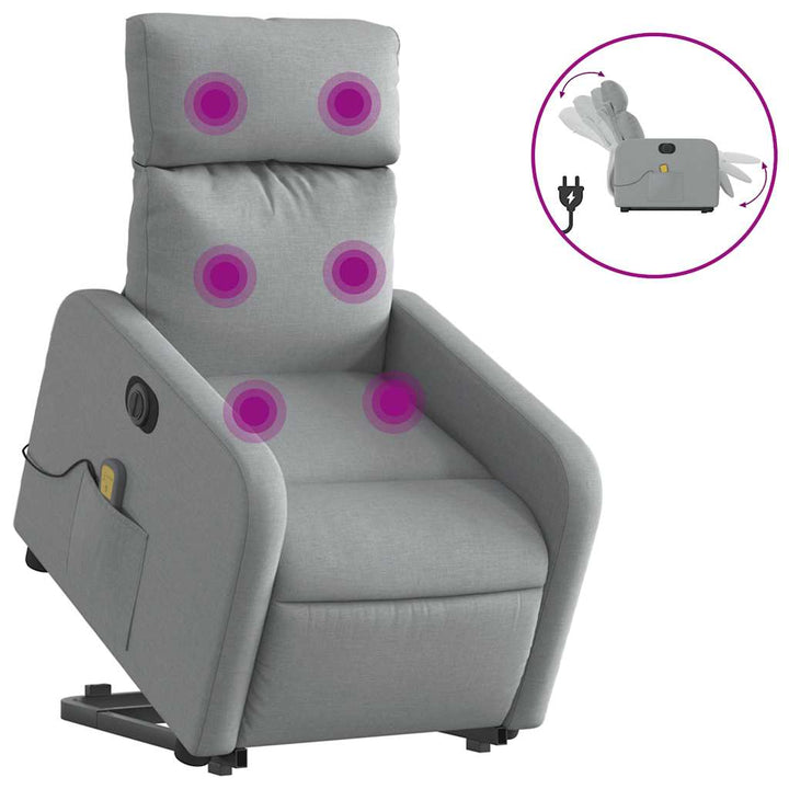 elektrisk massagestol med løftefunktion stof lysegrå