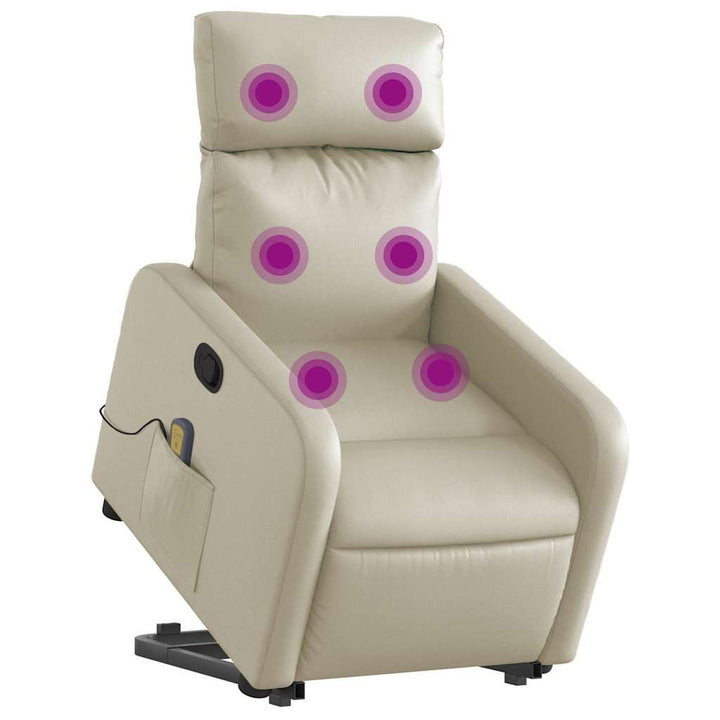 løftestol med massagefunktion kunstlæder cremefarvet