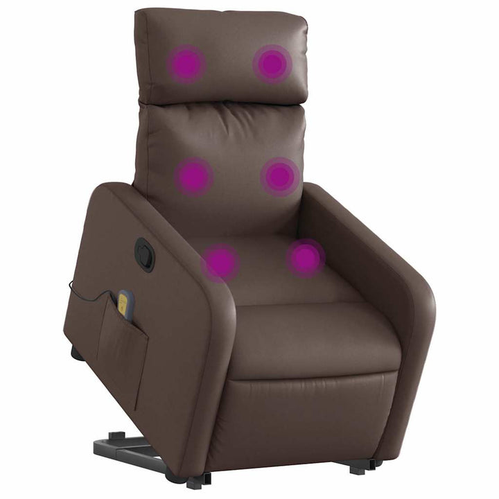 løftestol med massagefunktion kunstlæder brun