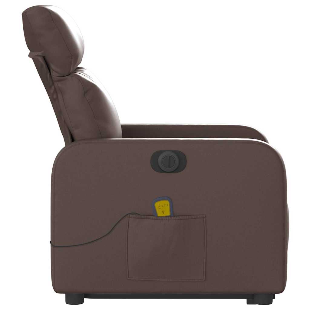 massagestol med løftefunktion kunstlæder brun