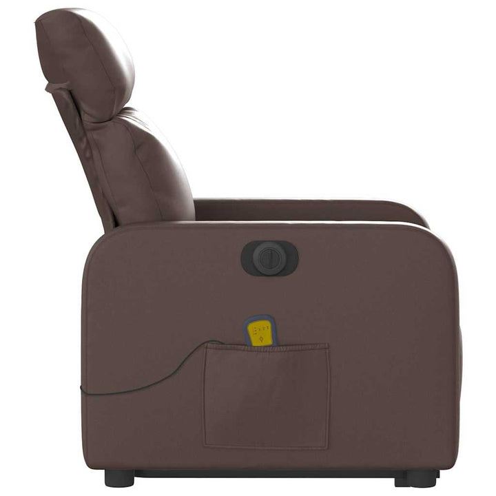 massagestol med løftefunktion kunstlæder brun