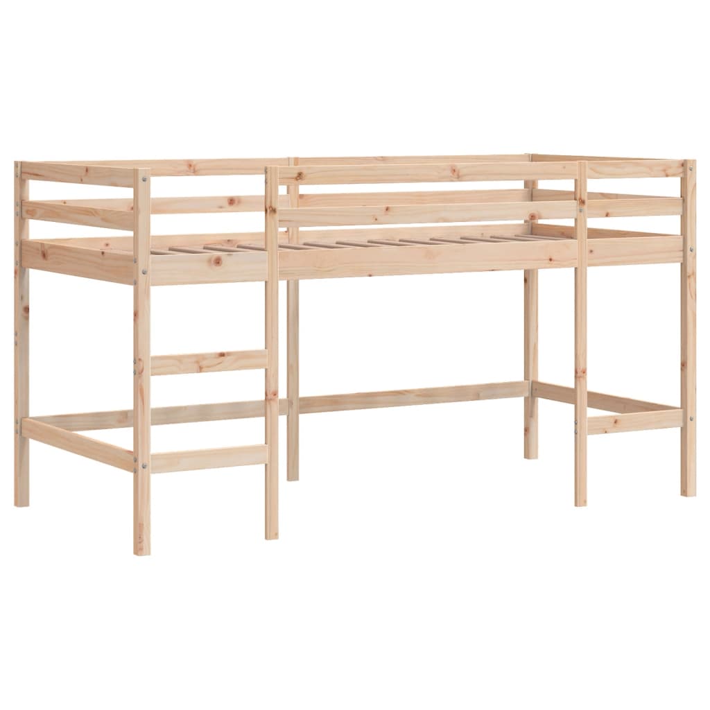 højseng med gardiner 90x190 cm massivt fyrretræ blå