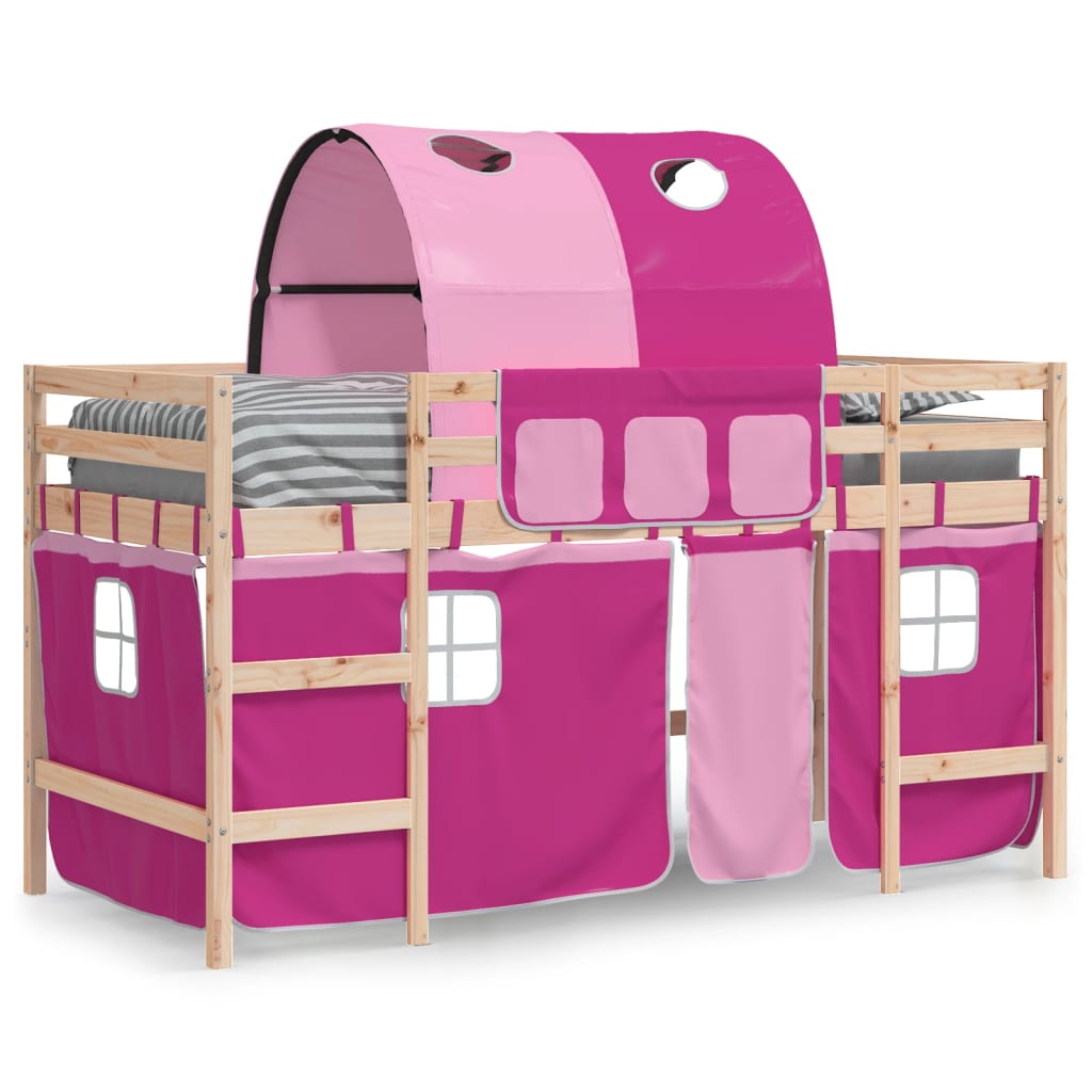 højseng med tunnel 90x190 cm massivt fyrretræ pink