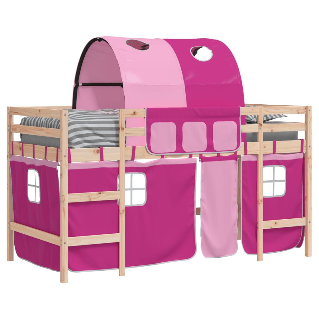 højseng med tunnel 90x190 cm massivt fyrretræ pink