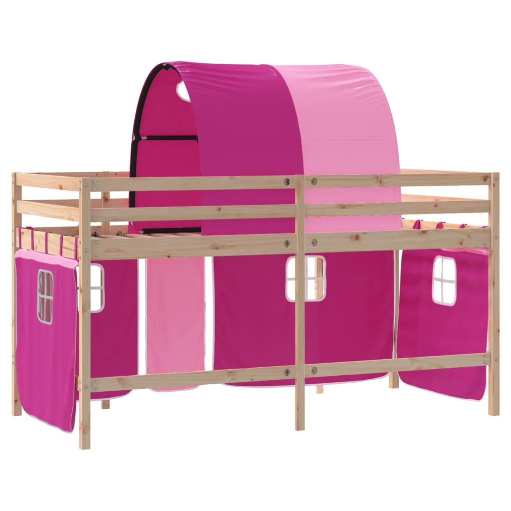 højseng med tunnel 90x190 cm massivt fyrretræ pink