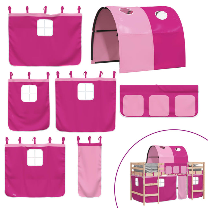 højseng med tunnel 90x190 cm massivt fyrretræ pink