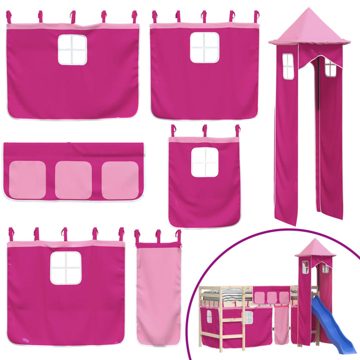gardiner med tårn til højseng polyester pink