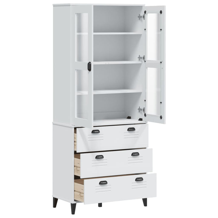 vitrineskab VIKEN 80x40x190 cm massivt fyrretræ hvid