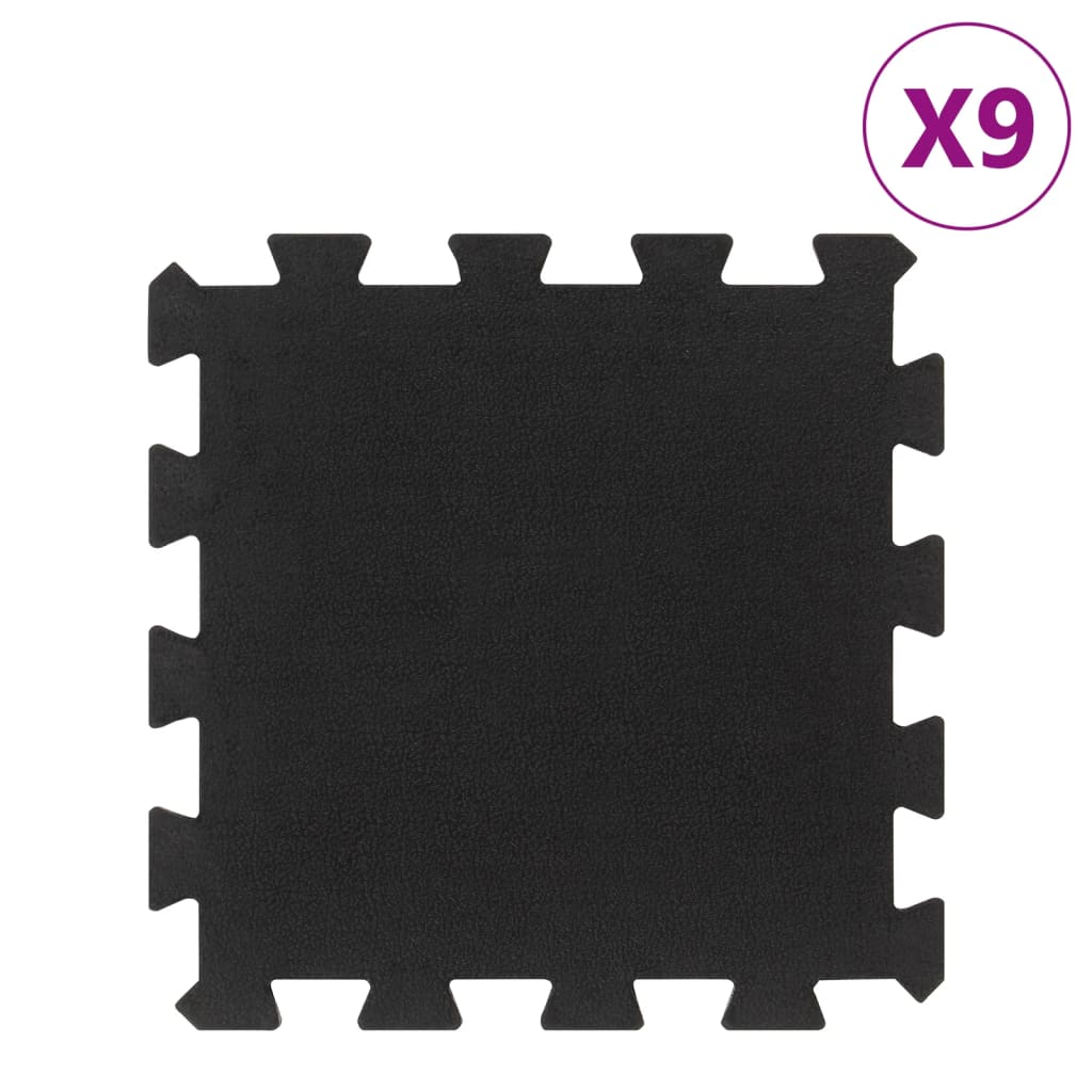 gulvmåtter 9 stk. 30x30 cm 16 mm gummi sort