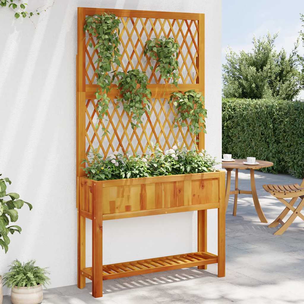 plantekasse med espalier og hylde 100x32x185 cm massivt akacie