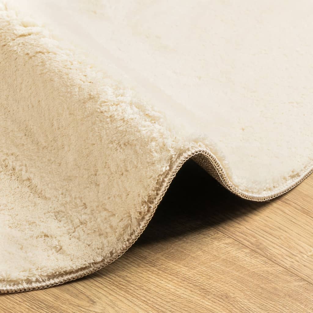 gulvtæppe HUARTE Ø 80 cm kort luv og vaskbart cremefarvet