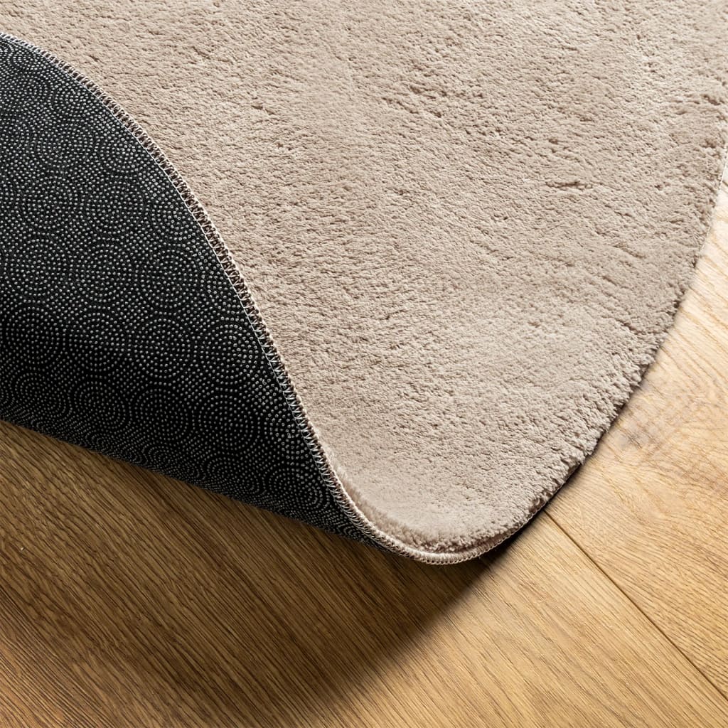 gulvtæppe HUARTE Ø 80 cm kort luv og vaskbart sandfarvet