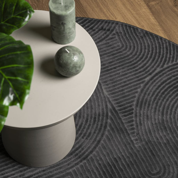 gulvtæppe IZA Ø 120 cm cm kort luv skandinavisk look antracit