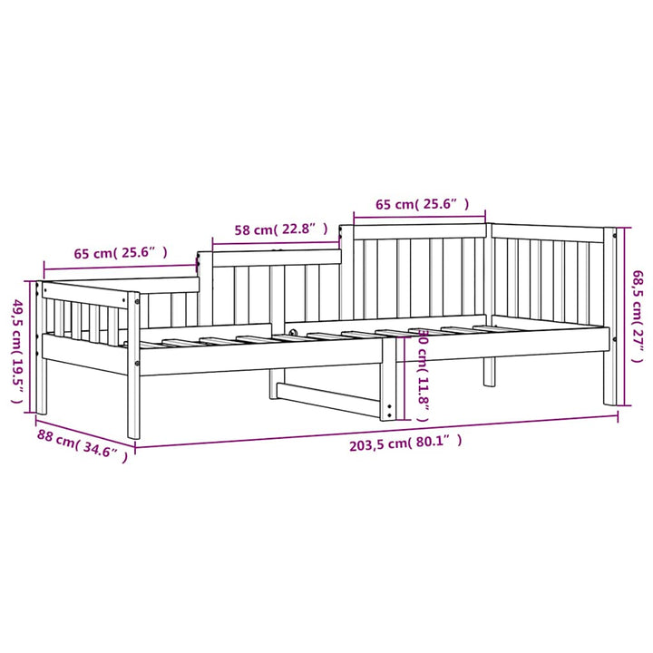 daybed 80x200 cm massivt fyrretræ sort