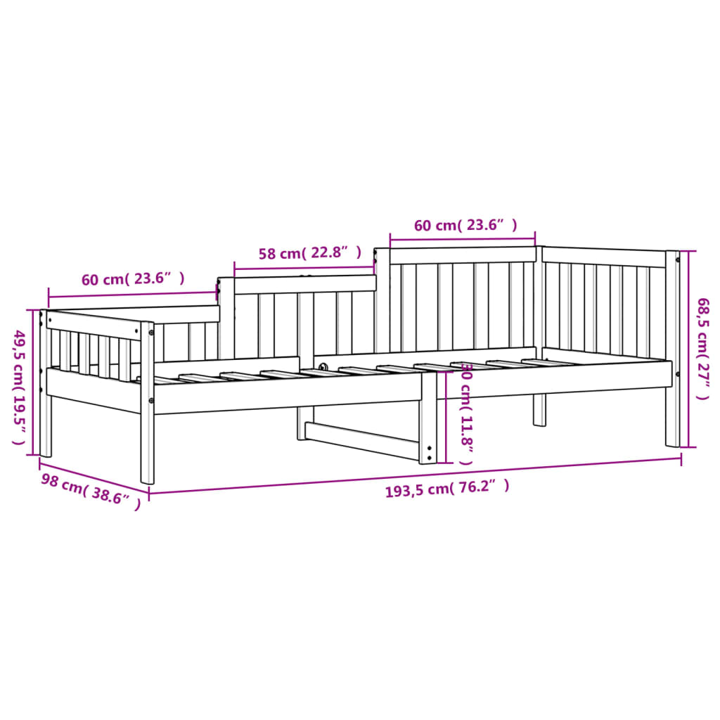 daybed 90x190 cm massivt fyrretræ sort