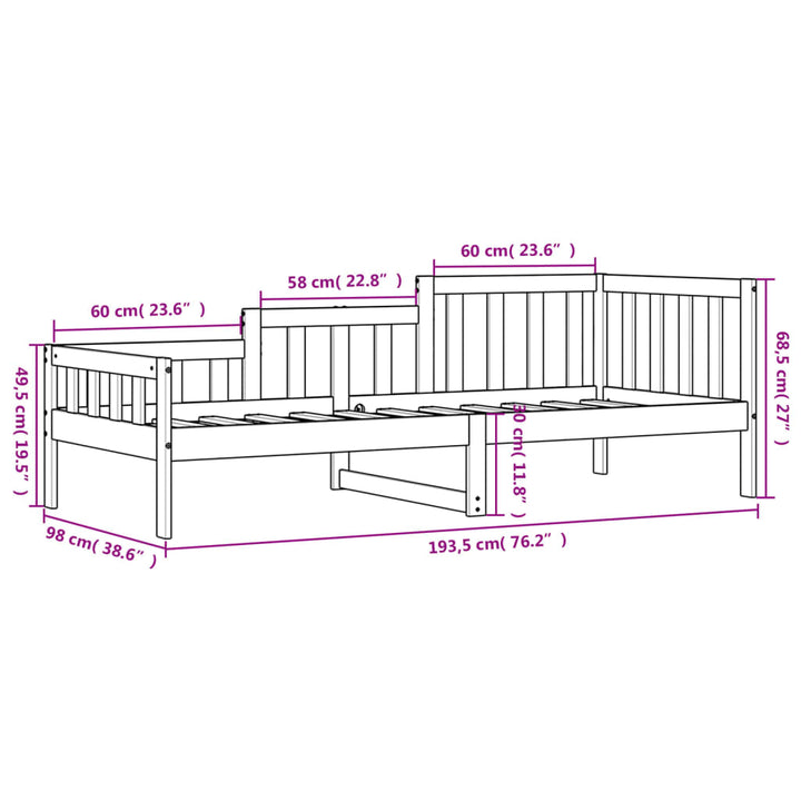 daybed 90x190 cm massivt fyrretræ sort