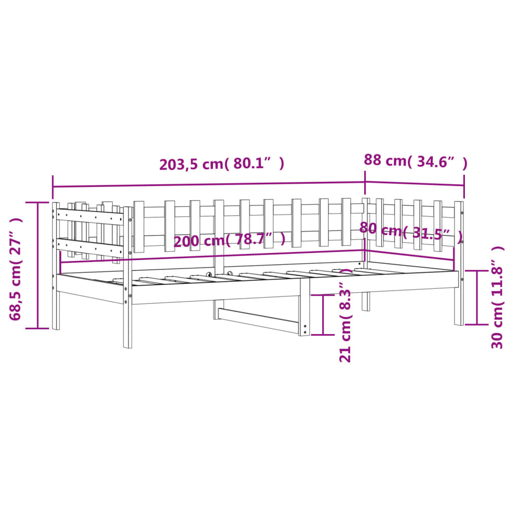 daybed 80x200 cm massivt fyrretræ sort