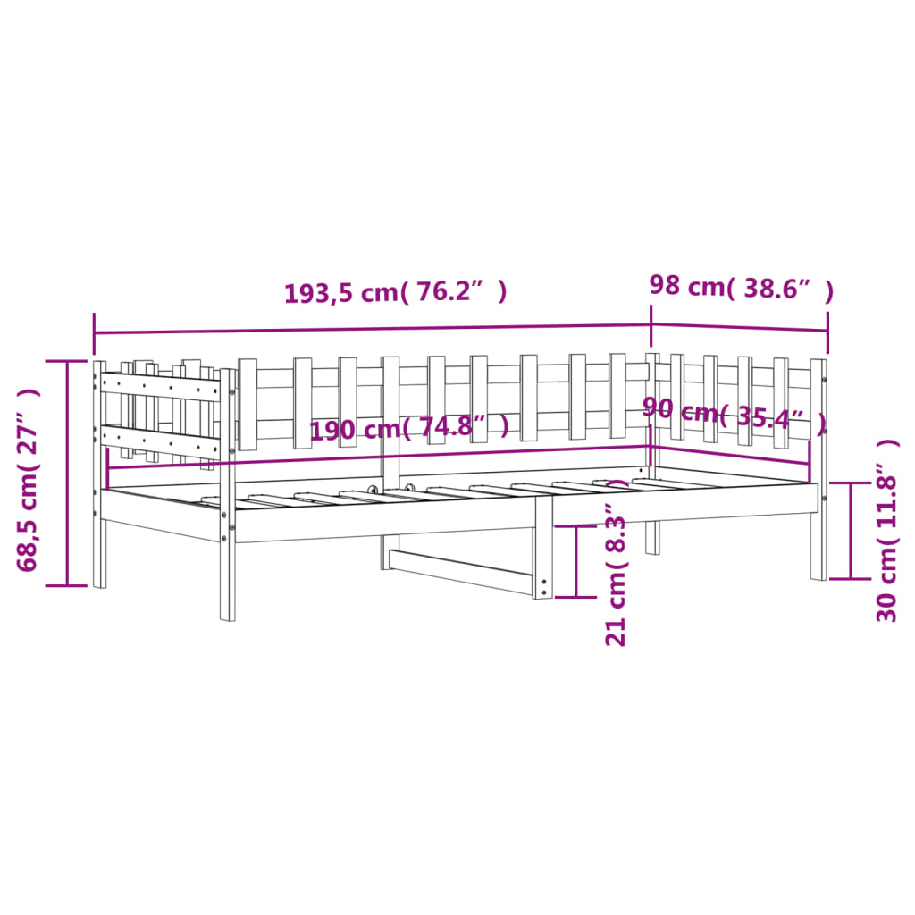 daybed 90x190 cm massivt fyrretræ sort
