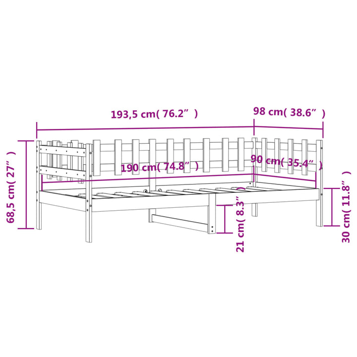 daybed 90x190 cm massivt fyrretræ sort