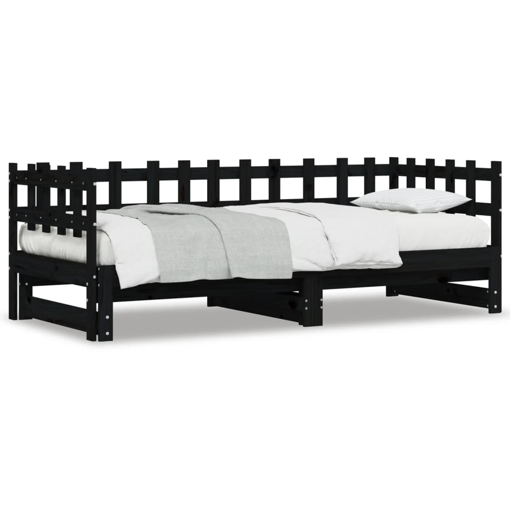 daybed med udtræk 2x(80x200) cm massivt fyrretræ sort