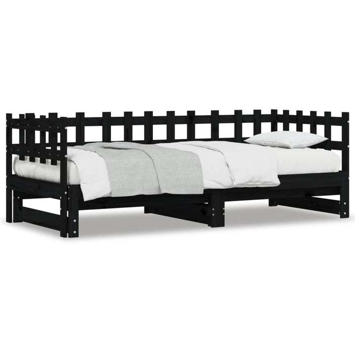 daybed med udtræk 2x(80x200) cm massivt fyrretræ sort