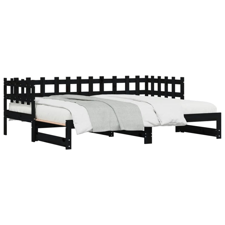 daybed med udtræk 2x(80x200) cm massivt fyrretræ sort