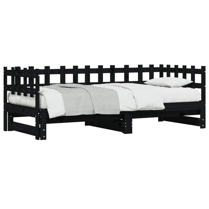 daybed med udtræk 2x(80x200) cm massivt fyrretræ sort