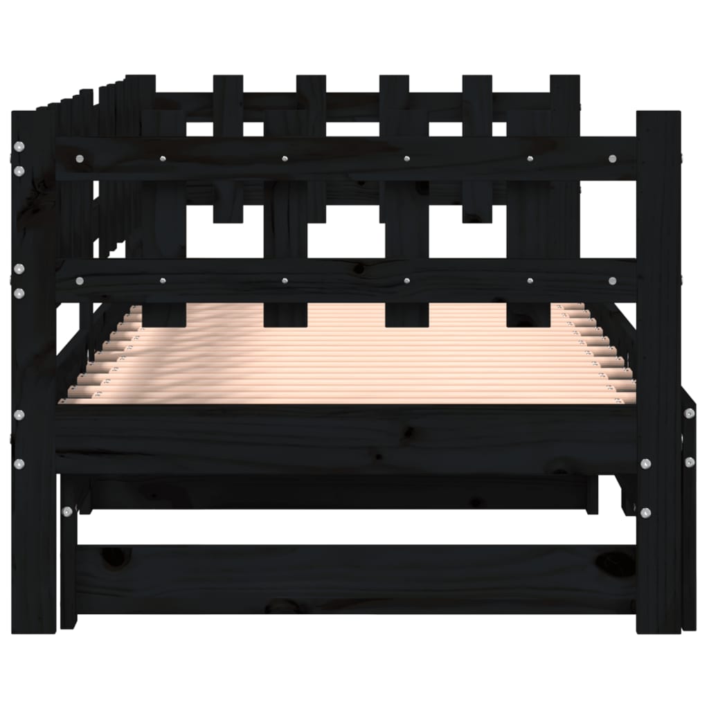 daybed med udtræk 2x(80x200) cm massivt fyrretræ sort