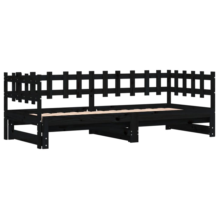 daybed med udtræk 2x(90x200) cm massivt fyrretræ sort