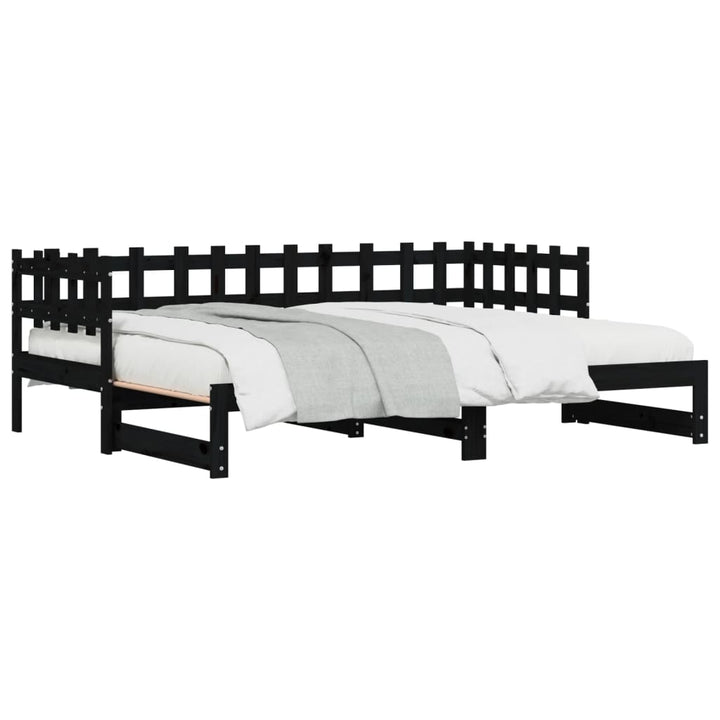 daybed med udtræk 2x(90x200) cm massivt fyrretræ sort
