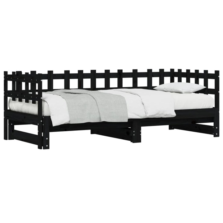 daybed med udtræk 2x(90x200) cm massivt fyrretræ sort