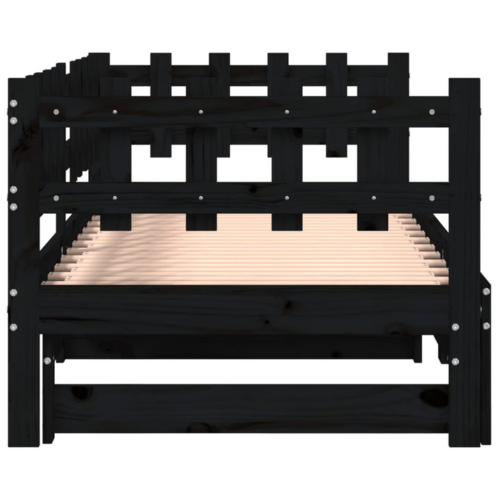 daybed med udtræk 2x(90x200) cm massivt fyrretræ sort