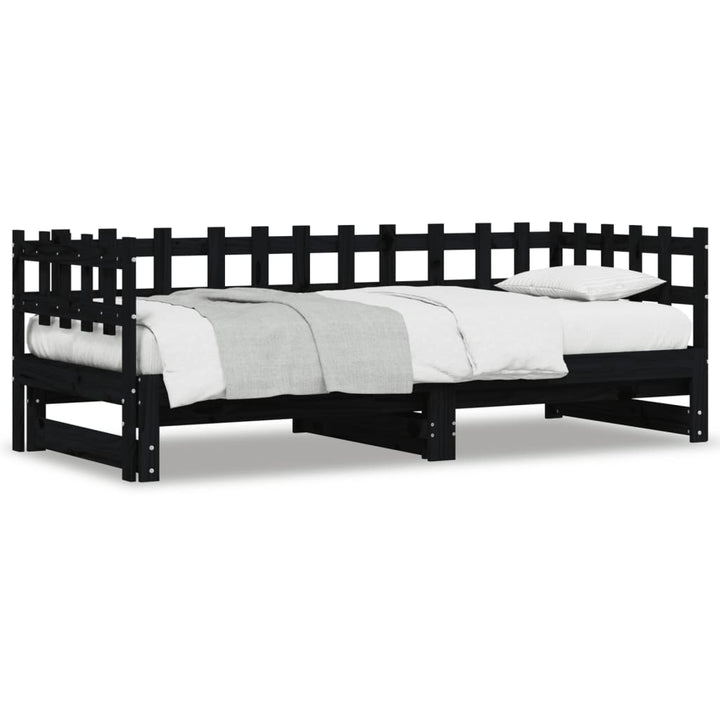 daybed med udtræk 2x(90x190) cm massivt fyrretræ sort